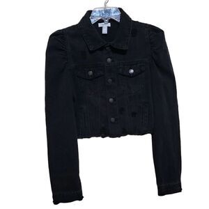 Forever21 Women's Black Distressed Jeans Jacket Sz Medium